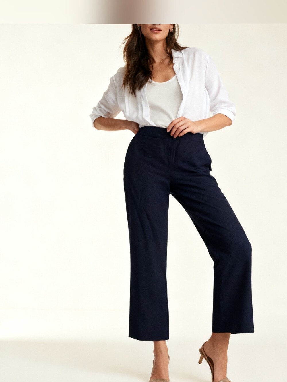 LOFT Navy Blue Cropped Ankle Pants Pull-On Comfort Stretch Trousers 14